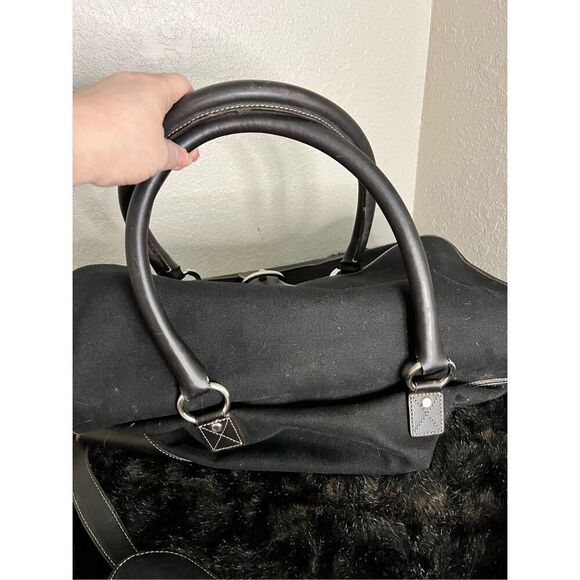 Levenger leather canvas messenger bag duffel bag - Picture 3 of 6